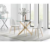 FurnitureboxUK Novara 100cm Round Gold Leg Dining Table & 2 Corona Gold Chairs in White FurnitureboxUK White