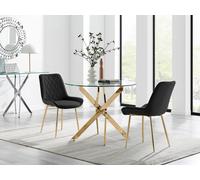 Furnitureboxuk Novara 100Cm Round Gold Leg Dining Table & 2 Pesaro Gold Leg Chairs In Black Black One Size