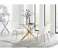 Furnitureboxuk Novara 100Cm Round Gold Leg Dining Table & 2 Pesaro Gold Leg Chairs In Cream Cream One Size