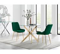 Furnitureboxuk Novara 100Cm Round Gold Leg Dining Table & 2 Pesaro Gold Leg Chairs In Green Green One Size