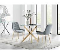 FurnitureboxUK Novara 100cm Round Gold Leg Dining Table & 2 Pesaro Gold Leg Chairs in Grey FurnitureboxUK Grey