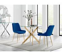 Furnitureboxuk Novara 100Cm Round Gold Leg Dining Table & 2 Pesaro Gold Leg Chairs In Navy Navy One Size