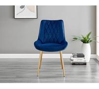 Furnitureboxuk Novara 100Cm Round Tempered Glass Dining Table With Gold Legs & 4 Pesaro Velvet Chairs In Navy Navy One Size