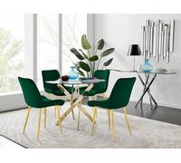 Novara Gold Round Dining Table and 4 Pesaro Gold Leg Chairs - Green