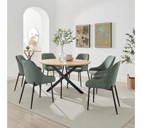 FurnitureboxUK Novara 120cm Oak Effect Dining Table & 6 Beaumont Green Fabric Chairs FurnitureboxUK Green