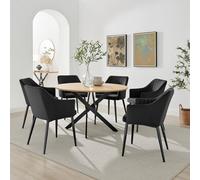 Furnitureboxuk Novara 120Cm Oak Effect Dining Table & 6 Calla Black Velvet Chairs Black One Size