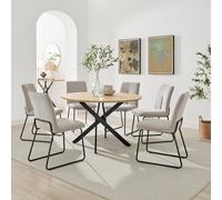 Furnitureboxuk Novara 120Cm Oak Effect Dining Table & 6 Halleyy Taupe Fabric Chairs In Beige Beige One Size
