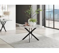 Novara 120cm White Marble Effect Table with Black Legs - White