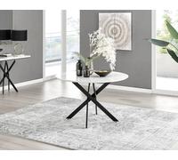 Novara 120cm Round 6-Seater Dining Table With Black Metal Legs FurnitureboxUK White One Size