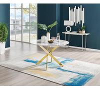 Novara 120cm White Marble Effect Table with Gold Legs - White Marble