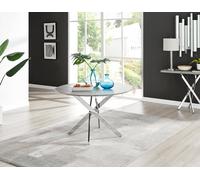 Novara 120cm Round 6-Seater Dining Table With Silver Chrome Legs FurnitureboxUK Grey One Size