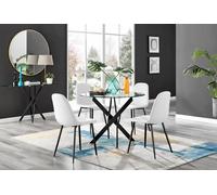 Novara Round Glass Dining Table With Four Corona Chairs - White