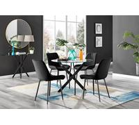 Furnitureboxuk Novara 4 Seater Black Leg Round Glass Dining Table & 4 Pesaro Soft Velvet Black Leg Chairs Black One Size