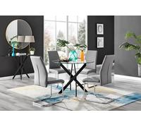 FurnitureboxUK Novara Black Leg Round Glass Dining Table & 4 Grey Lorenzo Chairs FurnitureboxUK Grey