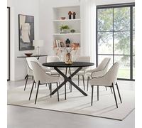 Furnitureboxuk Novara Black Top Dining Table & 6 Beaumont Cream Fabric Chairs Black