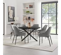 FurnitureboxUK Novara Black Top Dining Table & 6 Beaumont Fabric Chairs in Grey FurnitureboxUK Grey