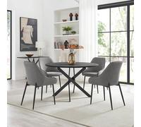 Furnitureboxuk Novara Black Top Dining Table & 6 Beaumont Fabric Chairs In Grey Grey One Size