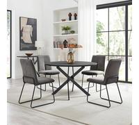Furnitureboxuk Novara Black Top Dining Table & 6 Halley Fabric Chairs In Dark Grey Dark Grey One Size