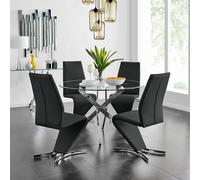 Furniturebox Uk Novara Chrome Metal And Glass Large Round Dining Table And 4 Black Willow Chairs Set