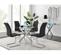 Novara Chrome Metal 100cm Round Glass Dining Table And 4 Murano Dining Chairs FurnitureboxUK Black One Size