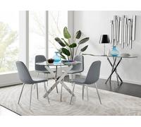 Novara Chrome Metal 100cm Round Glass Dining Table 4 Corona Silver Leg Chairs - Grey