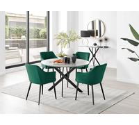Furnitureboxuk Novara Grey Concrete Effect Black Leg 120Cm Round Dining Table & 4 Calla Black Leg Chairs In Green Green One Size