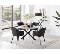 Novara Grey Concrete Black Leg 120cm Dining Table 4 Calla Black Leg Chairs - Black