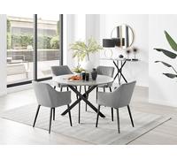 FurnitureboxUK Novara Grey Concrete Effect Black Leg 120cm Round Dining Table & 4 Calla Black Leg Chairs FurnitureboxUK Grey