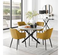 Novara Grey Concrete Black Leg 120cm Dining Table 4 Calla Black Leg Chairs - Mustard