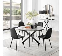Novara Grey Concrete Black Leg 120cm Dining Table 4 Corona Black Leg Chairs - Black