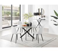 Novara Grey Concrete Black Leg 120cm Dining Table 4 Corona Black Leg Chairs - White