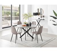 FurnitureboxUK Novara Grey Concrete Effect Black Leg 120cm Round Dining Table & 4 Corona Black Leg Chairs in Beige FurnitureboxUK Beige