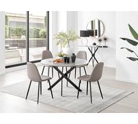 Novara Grey Concrete Black Leg 120cm Dining Table 4 Corona Black Leg Chairs - Cappuccino