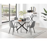 Furnitureboxuk Novara Grey Concrete Effect Black Leg 120Cm Round Dining Table & 4 Corona Black Leg Chairs Grey One Size
