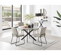 Furnitureboxuk Novara Grey Concrete Effect Black Leg 120Cm Round Dining Table & 4 Halley Chairs In Beige Beige One Size