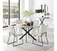 FurnitureboxUK Novara Grey Concrete Effect Black Leg 120cm Round Dining Table & 4 Halley Chairs in Cream FurnitureboxUK Cream