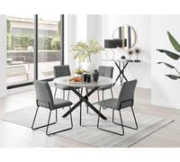 Furnitureboxuk Novara Grey Concrete Effect Black Leg 120Cm Round Dining Table & 4 Halley Chairs In Dark Grey Dark Grey One Size