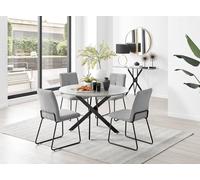 Furnitureboxuk Novara Grey Concrete Effect Black Leg 120Cm Round Dining Table & 4 Halley Chairs In Light Grey Light Grey