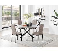 Novara Grey Concrete Effect Black Leg 120cm Round Dining Table & 4 Milan Black Leg Chairs FurnitureboxUK Beige One Size