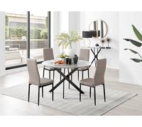 Novara Grey Concrete Effect Black Leg 120cm Round Dining Table & 4 Milan Black Leg Chairs FurnitureboxUK Beige One Size