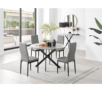 Novara Grey Concrete Black Leg 120cm Dining Table 4 Milan Black Leg Chairs - Grey