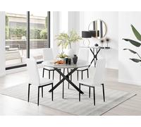 Novara Grey Concrete Black Leg 120cm Dining Table 4 Milan Black Leg Chairs - White