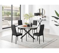 Novara Grey Concrete Black Leg 120cm Dining Table 4 Milan Black Leg Chairs - Black