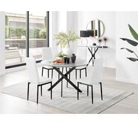 FurnitureboxUK Novara Grey Concrete Effect Black Leg 120cm Round Dining Table & 4 Milan Black Leg Chairs in Off-White FurnitureboxUK Off-White