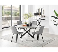 Novara Grey Concrete Black Leg 120cm Dining Table 4 Pesaro Black Leg Chairs - Grey