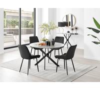 Novara Grey Concrete Black Leg 120cm Dining Table 4 Pesaro Black Leg Chairs - Black