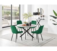 FurnitureboxUK Novara Grey Concrete Effect Black Leg 120cm Round Dining Table & 4 Pesaro Black Leg Chairs in Green FurnitureboxUK Green