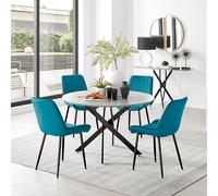 FurnitureboxUK Novara Grey Concrete Effect Black Leg 120cm Round Dining Table & 4 Pesaro Black Leg Chairs in Blue FurnitureboxUK Blue