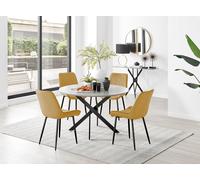 Furniturebox Uk Novara Grey Concrete Effect Black Leg 120Cm Round Dining Table & 4 Mustard Pesaro Black Leg Chairs