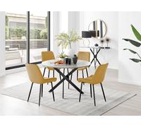 Novara Grey Concrete Effect Black Leg 120cm Round Dining Table & 4 Pesaro Black Leg Chairs FurnitureboxUK Mustard One Size